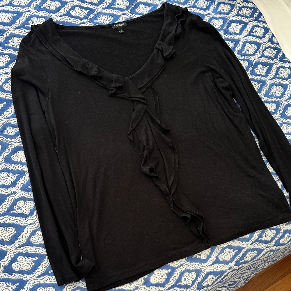 GUC Talbots Black Ruffled LS Tee  XL